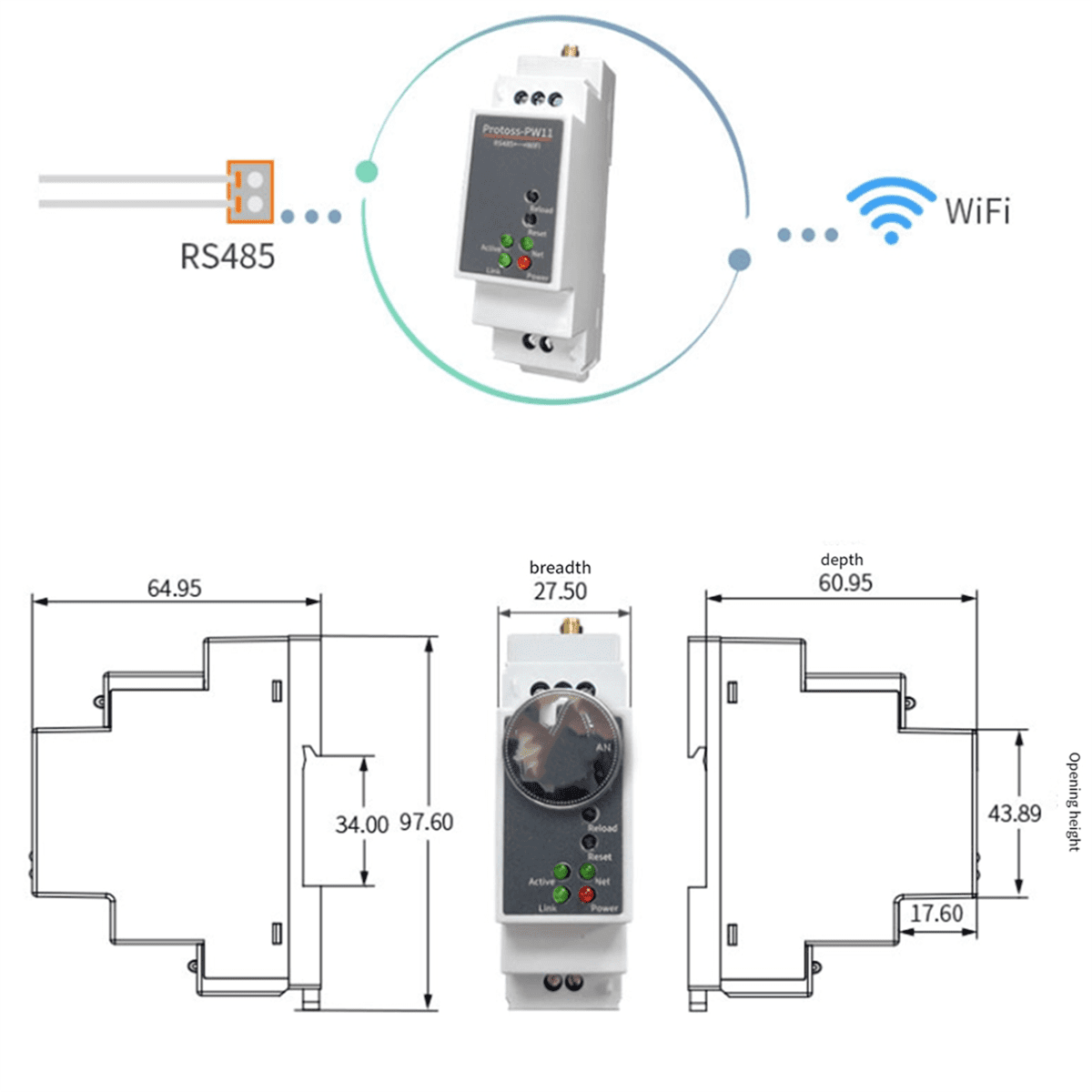 Din Rail RS485 to WiFi Converter Serial Device Server Alibaba Cloud IoT DC Power Supply PW11-M 9-50VDC,1 set x DIN-rail RS485 to WIFI serial port server PW11-M