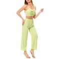 thumbnail image 4 of REORIAFEE Women's Two Piece Outfits Casual Set Clubwear Gym Sets Women's Fashion Sexy Summer Casual Sleeveless V Neck Blouses Trousers Two Piece Set Green L, 4 of 9