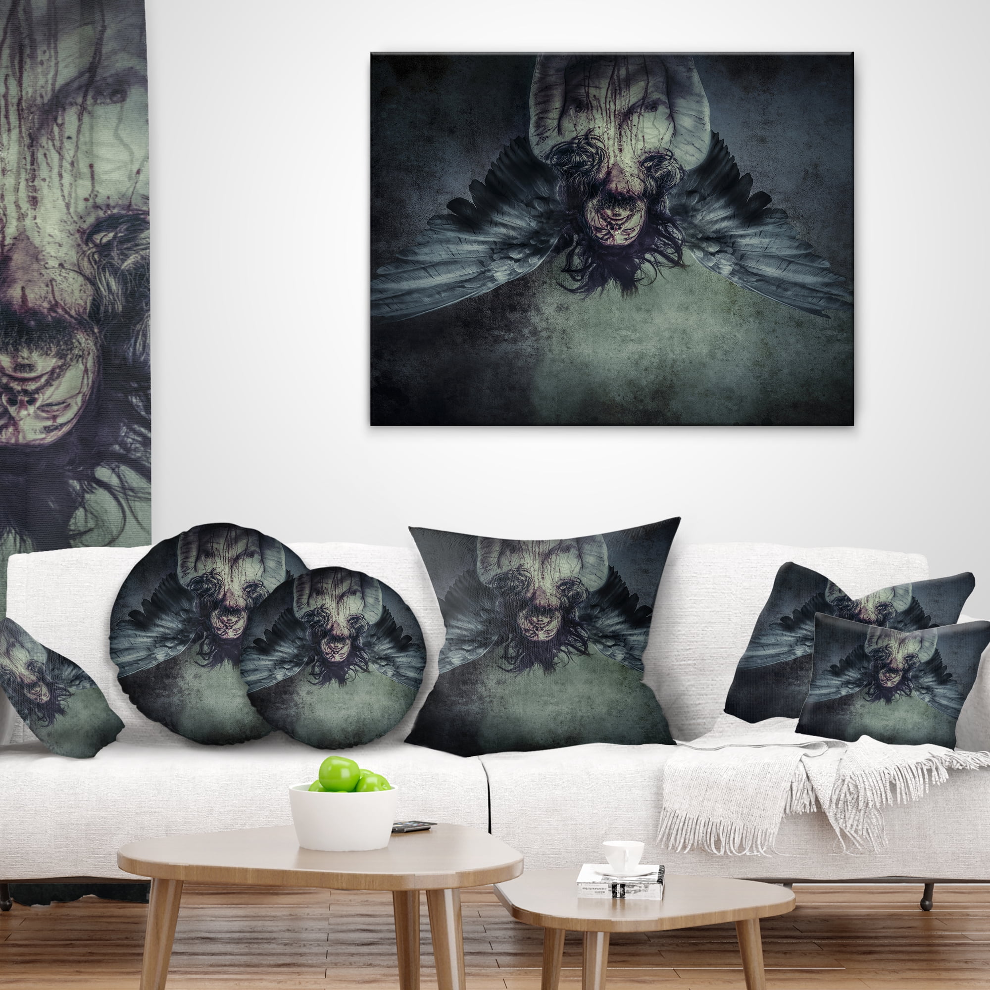 Designart Fallen Angel of Death - Abstract Portrait Throw Pillow - 18x18