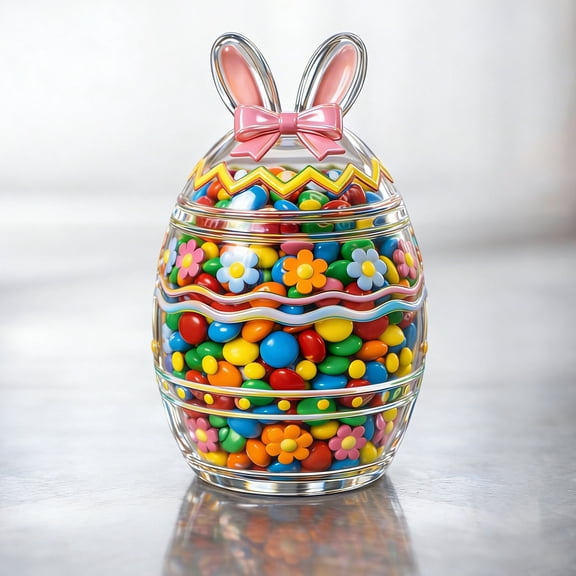 Translucent Bunny Ear Easter Candy Jar, 8-Inch Colorful Fillable Plastic Egg, Easter Hunt Surprise Egg, Kids Party Favor Container, Fun Holiday Treat Storage
