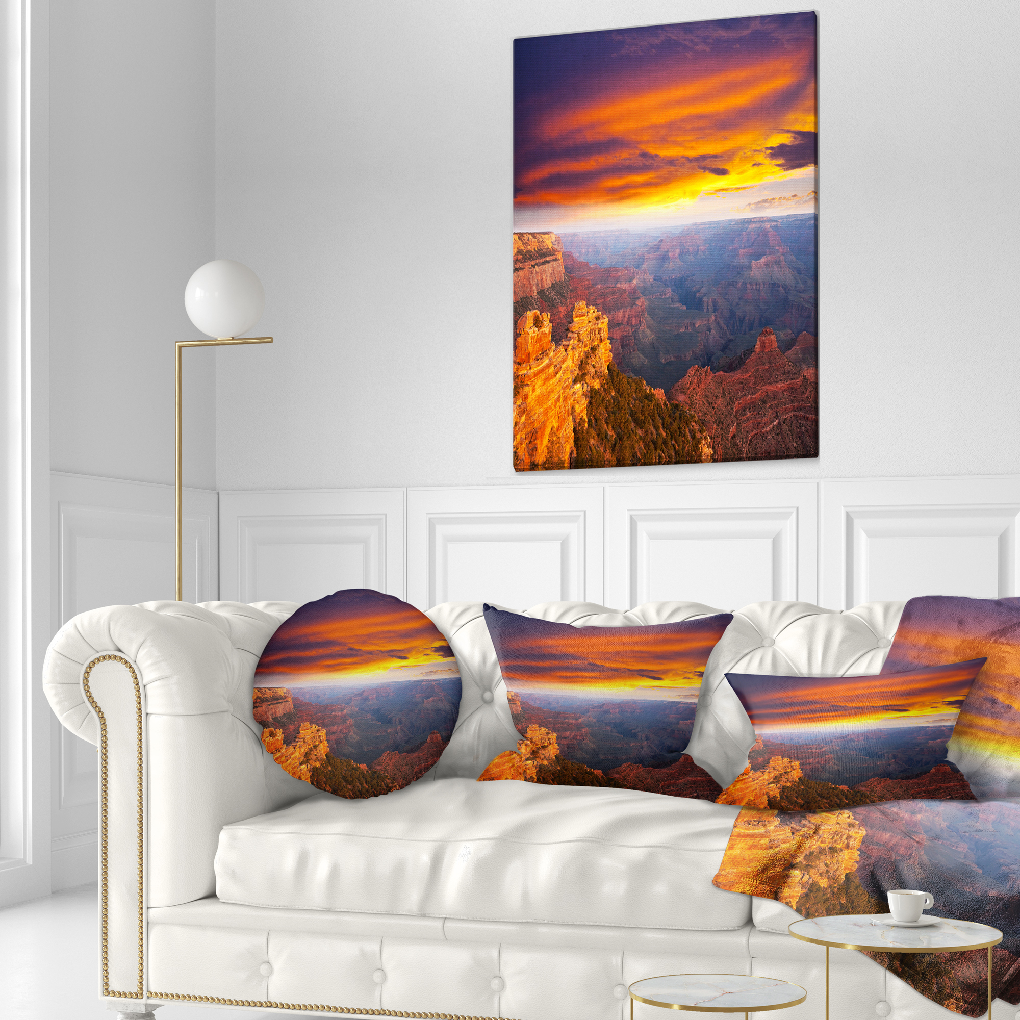 Designart Colorful Grand Canyon At Sunset - Landscape Printed Throw Pillow - 12x20