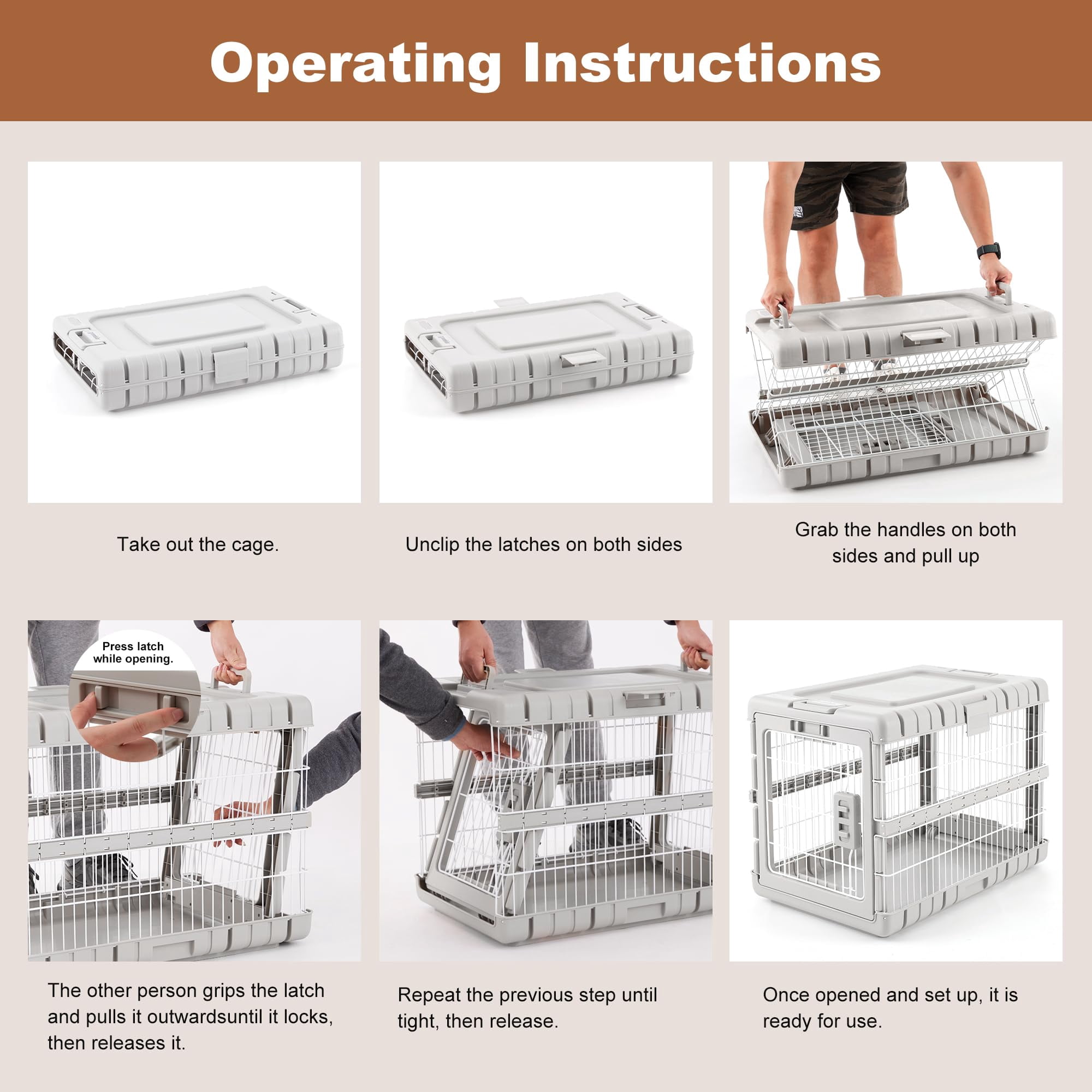 Collapsible Dog Crate For Dogs - 28" L Heavy Duty Kennel No Tools Required With 4 Sides Steel Foldable Cage Indoor Furniture  Portable Carrier 2 Smooth Wheels Beige