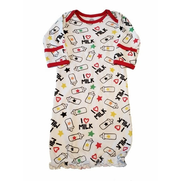 Infant Baby I Heart Milk Star Bottle Print Cotton Sleeper Gown Pajama 0-6 months