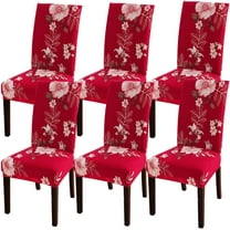 6 Pcs/Set Soft Stretchable Dining Chair Covers with Printed Floral Patterns,Spandex Banquet Chair Seat Protector Slipcovers for Holiday Home Party, Hotel, Wedding (Red Flower A)