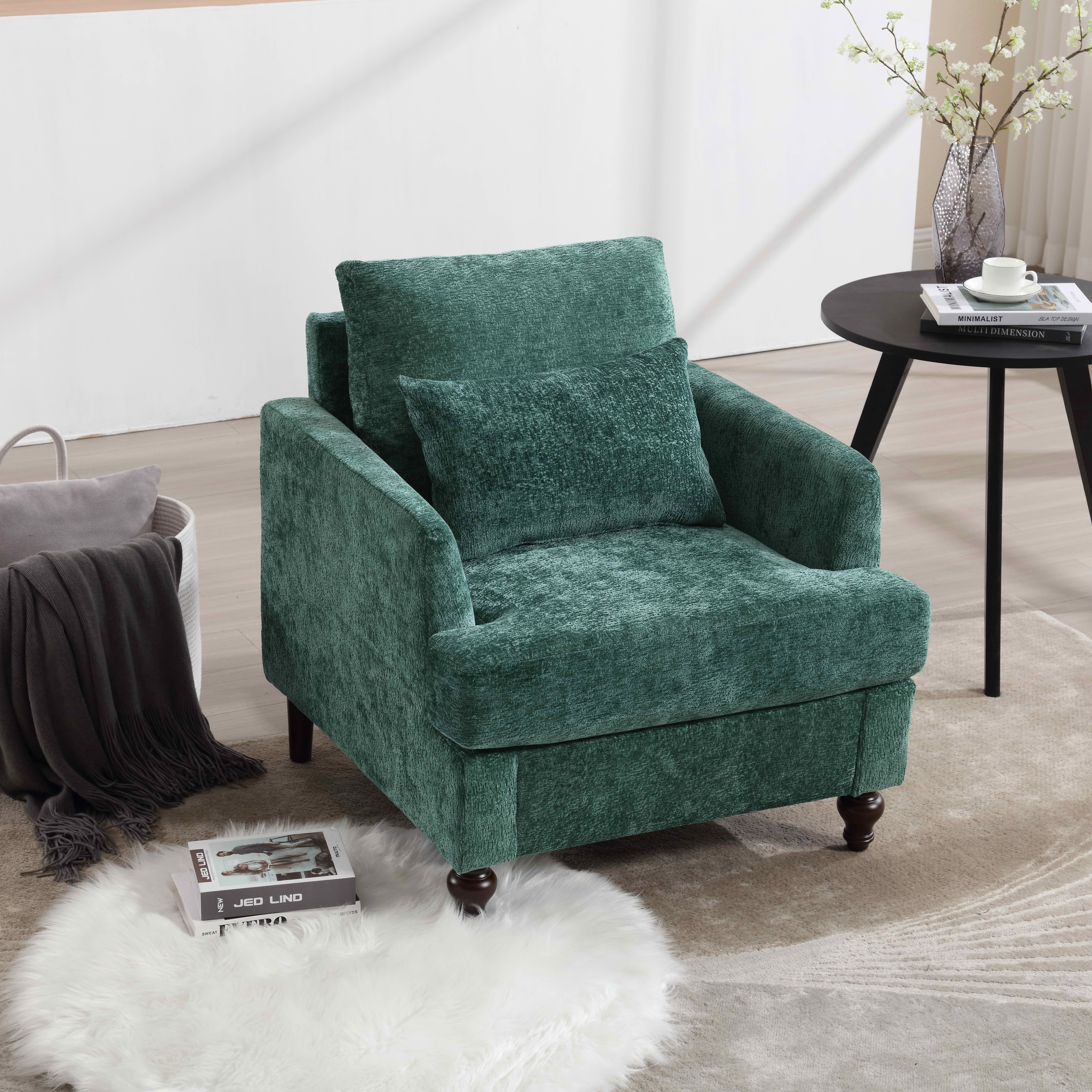 MAYEERTY 29.53-Inch Mid Century Chenille Tufted Studded Accent Armchair, Solid Wood Frame Upholstered Club Lounge Chair for Living Room Bedroom Reading Office