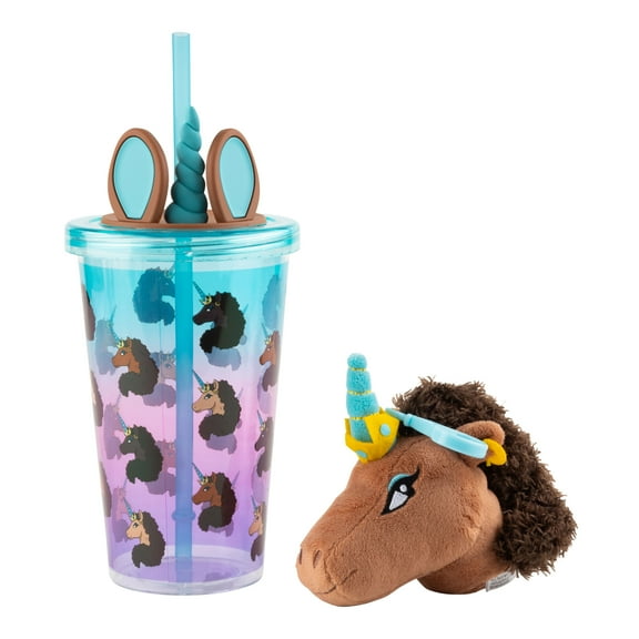 Afro Unicorn Tumbler Set with keychain, Multicolored
