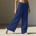 thumbnail image 4 of Outfmvch Linen Pants Women Wide Leg Linen Pants Linen Palazzo Pants for Women Pedal Pushers for Women Culottes for Women Casual Drawstring Flowy Pants Women' S Culottes Women's Culottes Navy S-2XL, 4 of 9