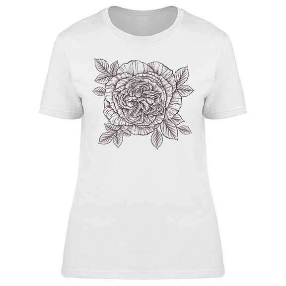 Elegant Rose Line Art T-Shirt Women -Image by Shutterstock, Female Large