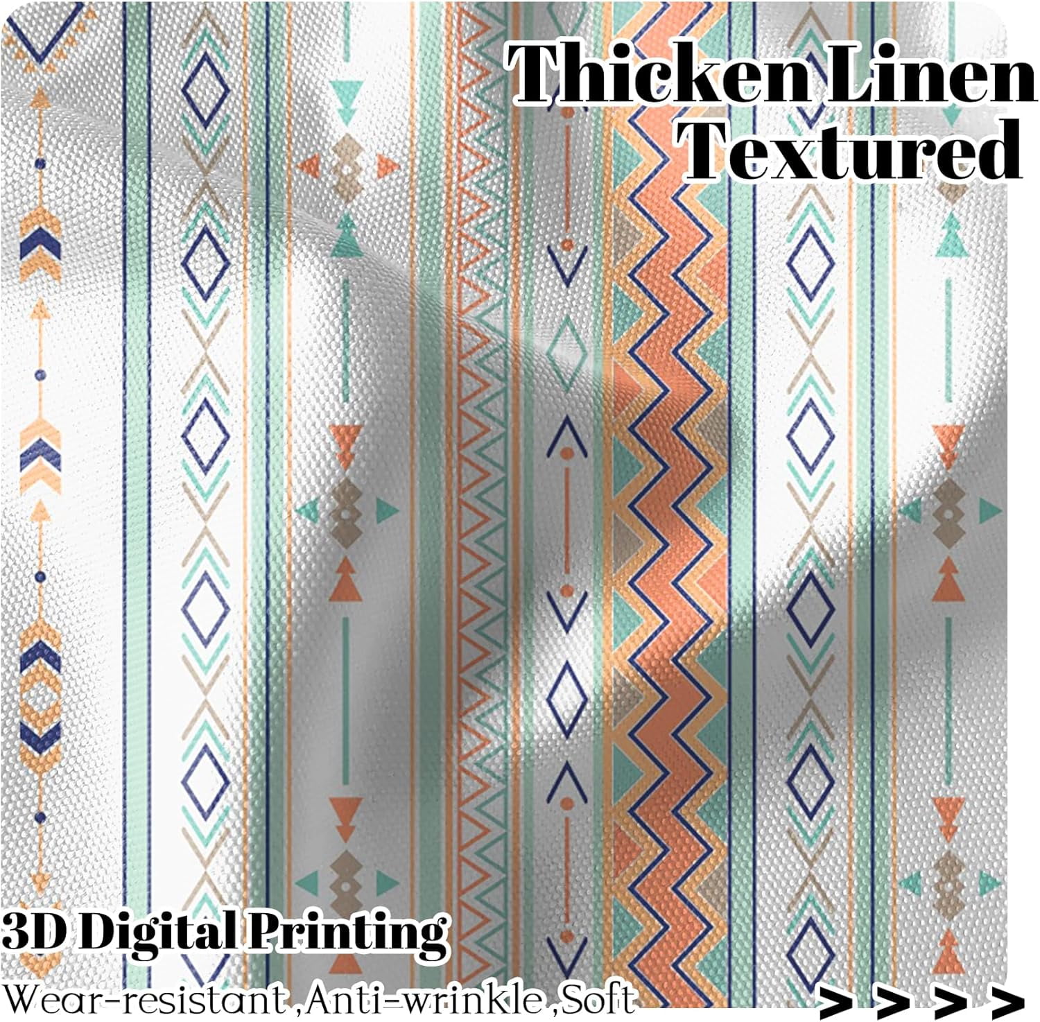 52 x 63 Inch Boho Linen Curtains for Bedroom Living Room Farmhouse Boho Curtains Rod Pocket Geometric Striped Patterned Light Filtering Thermal Insulated Window Drapes Black On Beige 2 Panels