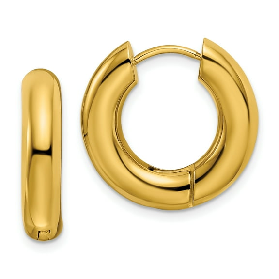 Primal Steel Stainless Steel Yellow IP-plated 5mm Hinged Hoop Earrings