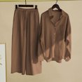 thumbnail image 4 of Quixlent 2 Pcs/Set Women Plus Size Shirt Trousers Set Solid Color Long Sleeves Lapel Collar Blouse High Waist Loose Wide Leg Pants Set Casual Commute Outfit, 4 of 8