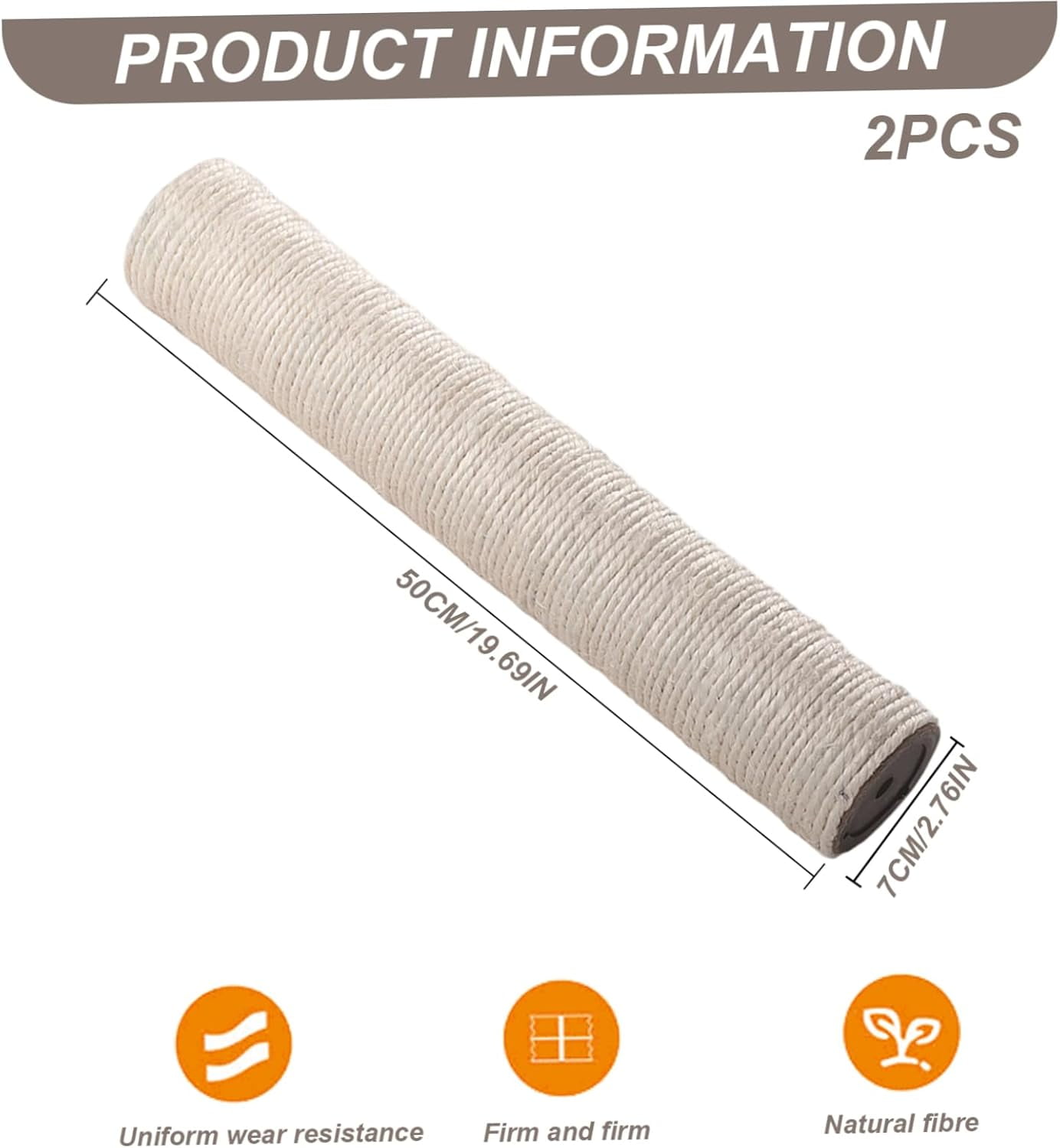 2PCS Cat Scratching Post Replacement, 20 Inch Sisal Cat Tree Replacement Post, 8mm Bolts, Easy to Install