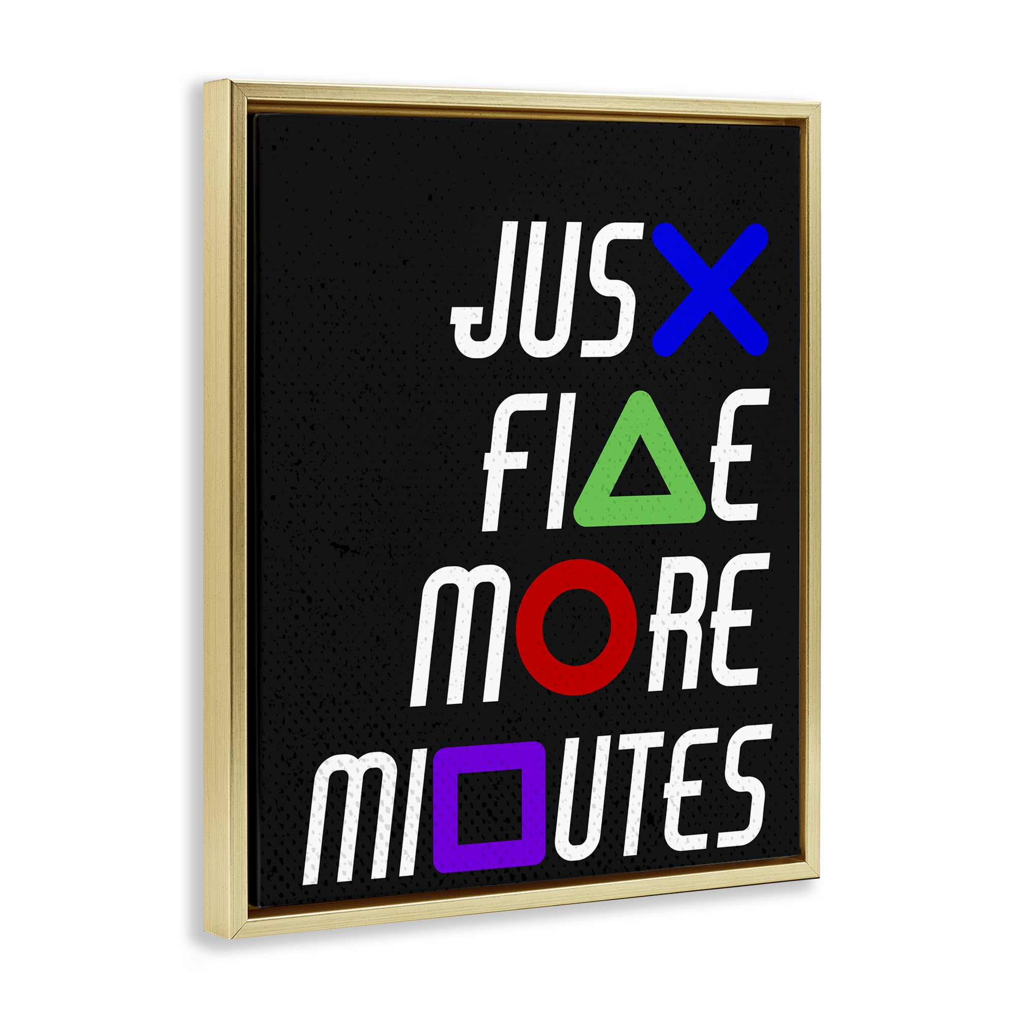 Just Five Minutes Gamer Buttons Gold Framed Floater Canvas Wall Art, design by Kim Allen