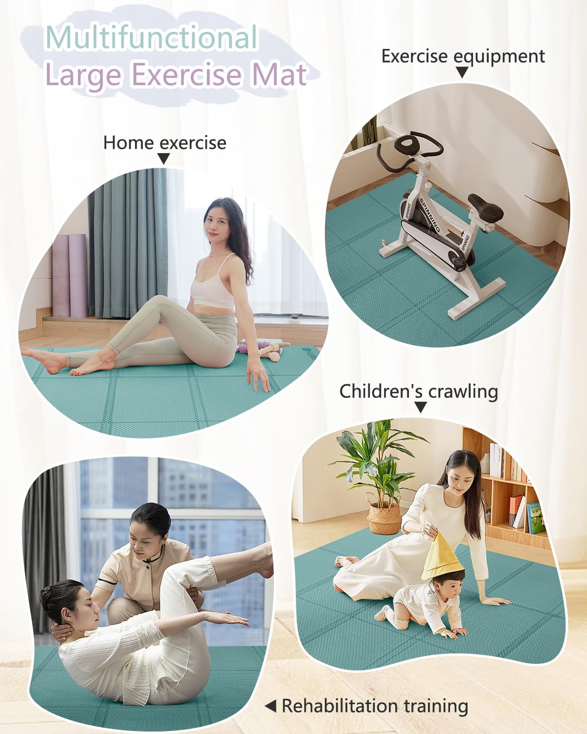 YR Foldable TPE Foam Non-Slip Exercise Yoga Mat, Large Folding Travel Mats, 10mm Thick