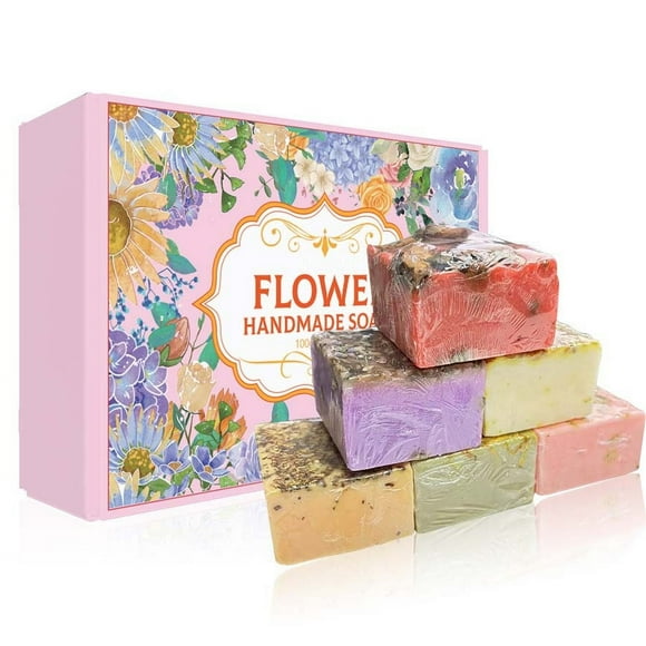 HHBEAUTY 6 Bar Soap Set - Natural Flower Extract, Rich Scents & Lush Lather, Ideal Gift Box for Everyday Comfort and Self-Care - 6 Vegan Handmade Bars