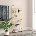 Homfa 6 Tier White Gold Bookshelf, Metal Framed FreeStanding Storage