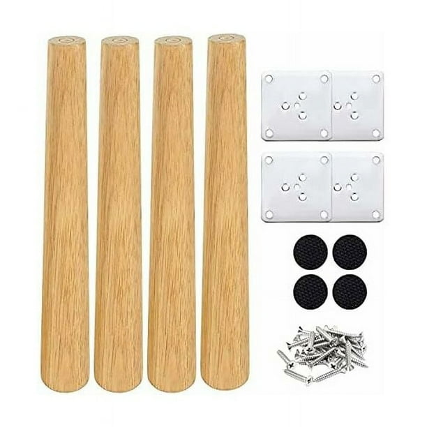 Juego de 4 patas de madera para muebles, patas de cama, patas rectas de 30 cm para mesa de centro, patas para muebles de cocina, acabado en nogal, con accesorios de instalación para sillón, mesita de