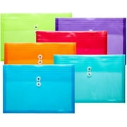 FANWU Plastic Legal Size Envelopes with String Tie Closure, 1-1/4" Expansion, Side Load, Clear File Folders Poly Project Paper Documents Organizer for Office School Home (Assorted Colors - 6