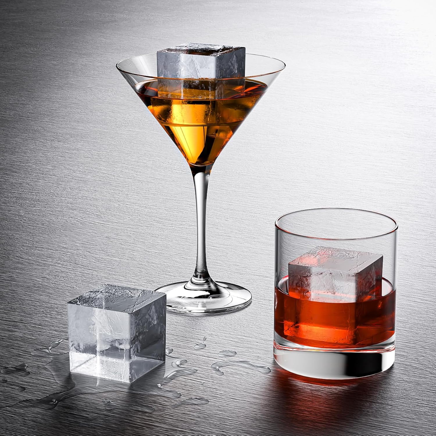 Large Ice Cube Tray for Whiskey (2 Pack),Metal Reinforced Frame Big Ice Cube Molds,Large Square Ice Cube Trays with lid,Easy Release Ice Trays for making 16 Giant Ice Cubes for Whiskey Cocktails