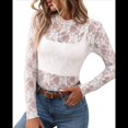thumbnail image 3 of Blusa de de Larga para Mujer con Cuello Alto Transparente Flores Blancas M, 3 of 10