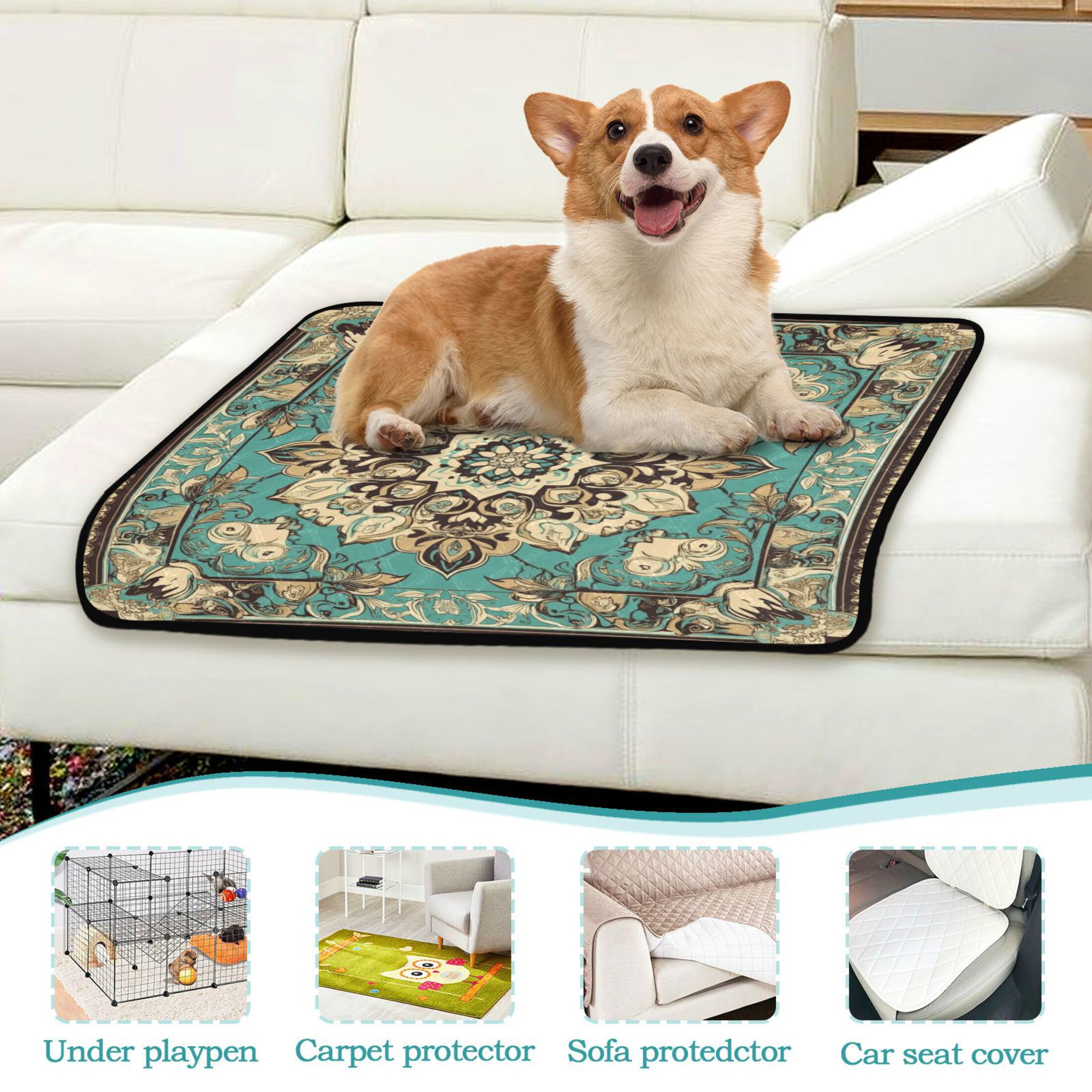Qxltty Bohemia Pattern Cat litter Pads Pet Set of 2 Diaper Mats Center Anti-leakage Layer Absorbent Soft and Comfortable