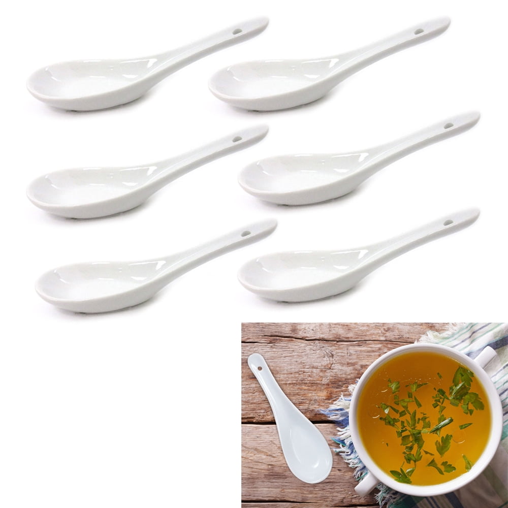 6X Asian Porcelain Soup Spoon Chinese Ladle Pho White Rice Food