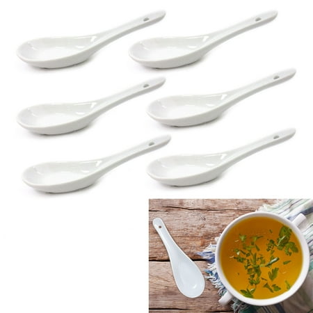 Flower Porcelain Spoon - 6X Asian Porcelain Soup Spoon Chinese Ladle Pho White Rice Food Dishwashing Thai