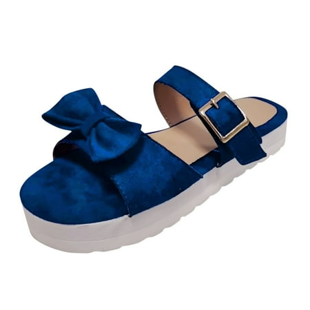 

HGWXX7 Ladies Fashion Flats Open Sandals Bowknot Size Plus Summer Toe Beach Womens Sandals Shoes For Women Blue 42