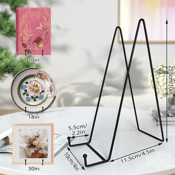 VEGCOO 3pcs 10-Inch Plate Stands for Display, Heavy Duty Metal Easel Stand Holder for Large Decorative Plates, Platters, Trays, Pictures, Records and Artworks, Modern Minimalist Tabletop Holder Stand