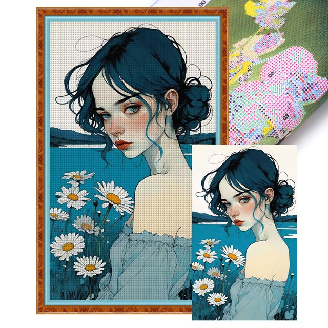 Kit Punto Cruz para Niña Bordado Con Hilo Algodón Ecológico 11CT Arte 40x65cm