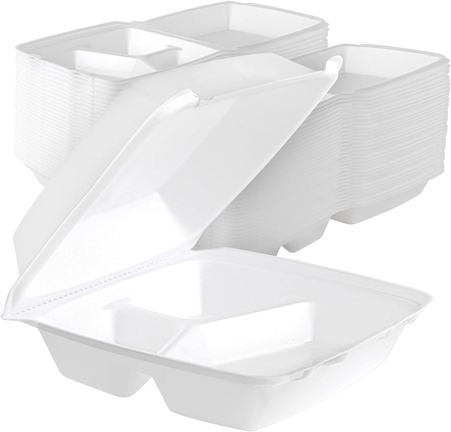 Stock Your Home 8 Inch Clamshell Styrofoam Containers (25 Count) - 3  Compartment Food Containers - Large Carry Out Container for Food - Clamshell  Take Out Containers for Delivery, Takeout, Restaurants 