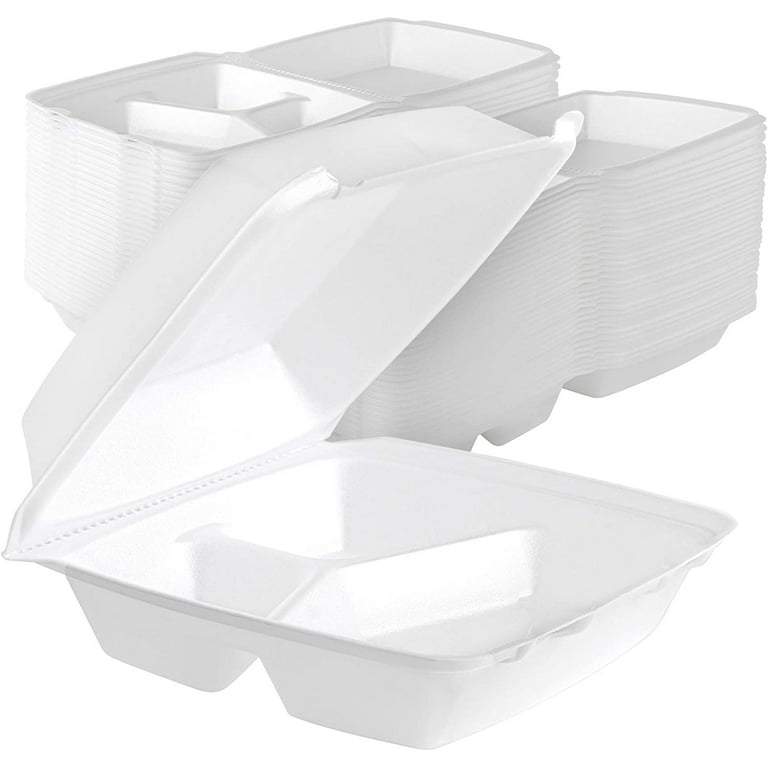 Stock Your Home 8 inch Clamshell Styrofoam Containers (25 Count) - 3 Compartment Food Containers - Large Carry Out Container for Food - Clamshell Take