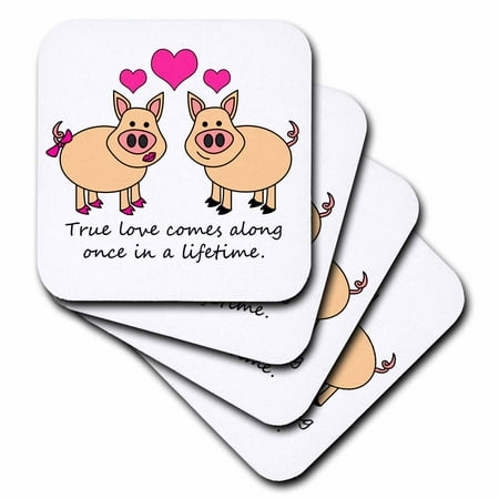 

True Love Comes Along Once in a Lifetime – Cute Pig Love Design set of 4 Coasters - Soft cst-6292-1