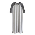 thumbnail image 2 of Elvqul Big & Tall Nightgown for Men Crew Neck Lounge Nightshirt Slit Summer Plain Mens Nightwear Pullover, 2 of 8