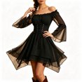 thumbnail image 4 of Lmueinov Womens Halloween Dresses Lightweight Off Shoulder Lace Up Corset Waist Flare Long Sleeve Dress for Womens Trendy Asymmetrical Hem Short Dress, 4 of 4