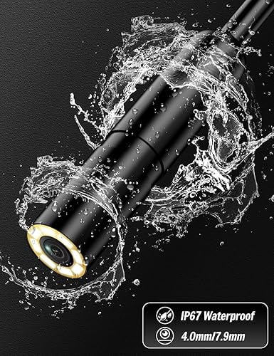 Endoscope Inspection Camera, 1920P HD Borescope with 8 Adjustable LED Lights, 32.8ft Semi-Rigid Snake Camera, IP67 Waterproof Drain Pipe Borescope Tool for iOS 9+ & Android 6+