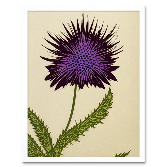 Stylized Modern Purple Scottish Thistle Flower Illustration Art Print Framed Poster Wall Decor 12x16 inch