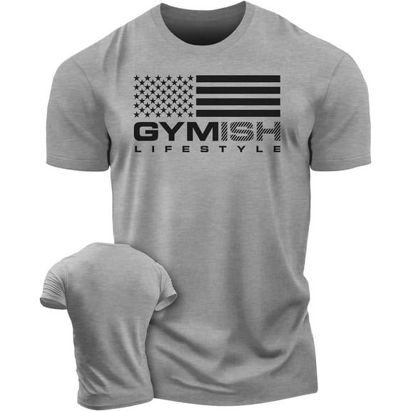 Gymish American Flag Workout Shirt for Men – Funny Lifting T-Shirt, Patriotic Gym Tee, Men’s Athletic Workout Apparel