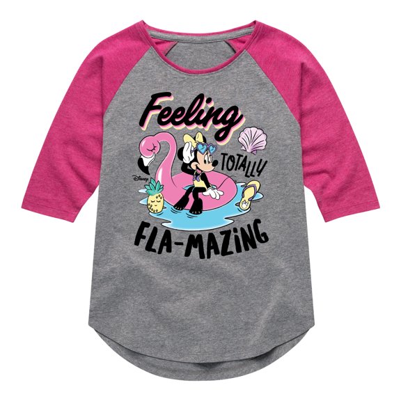 Mickey & Friends - Feeling Flamazing - Toddler And Youth Girls Raglan Graphic T-Shirt
