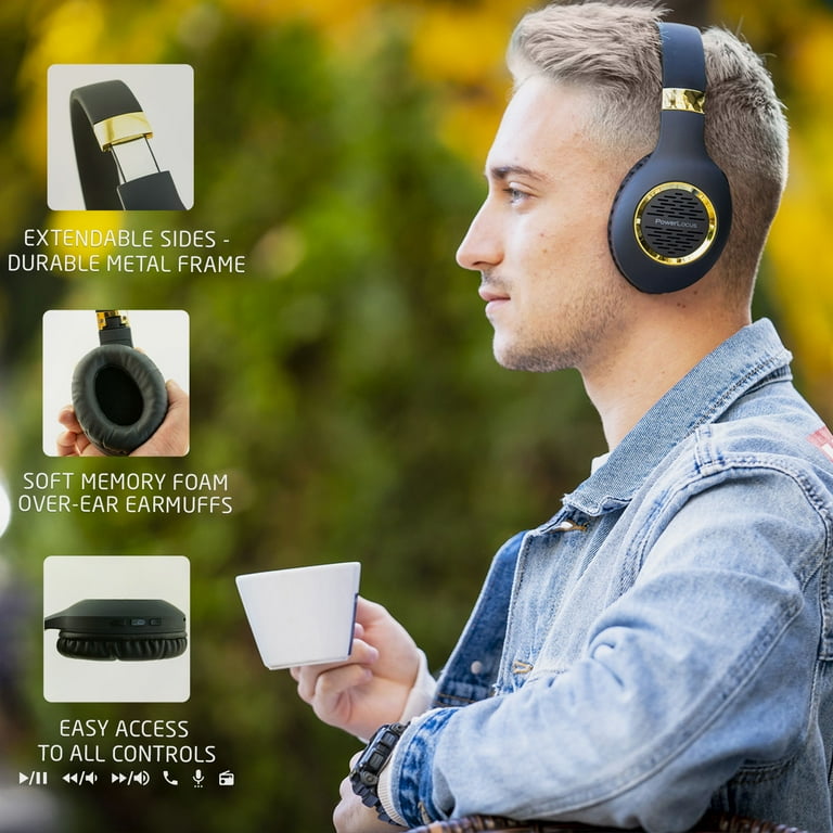 PowerLocus P4 Bluetooth Headphones Over Ear Wireless Headphones Foldable with Microphone Built in Mic Gold Walmart