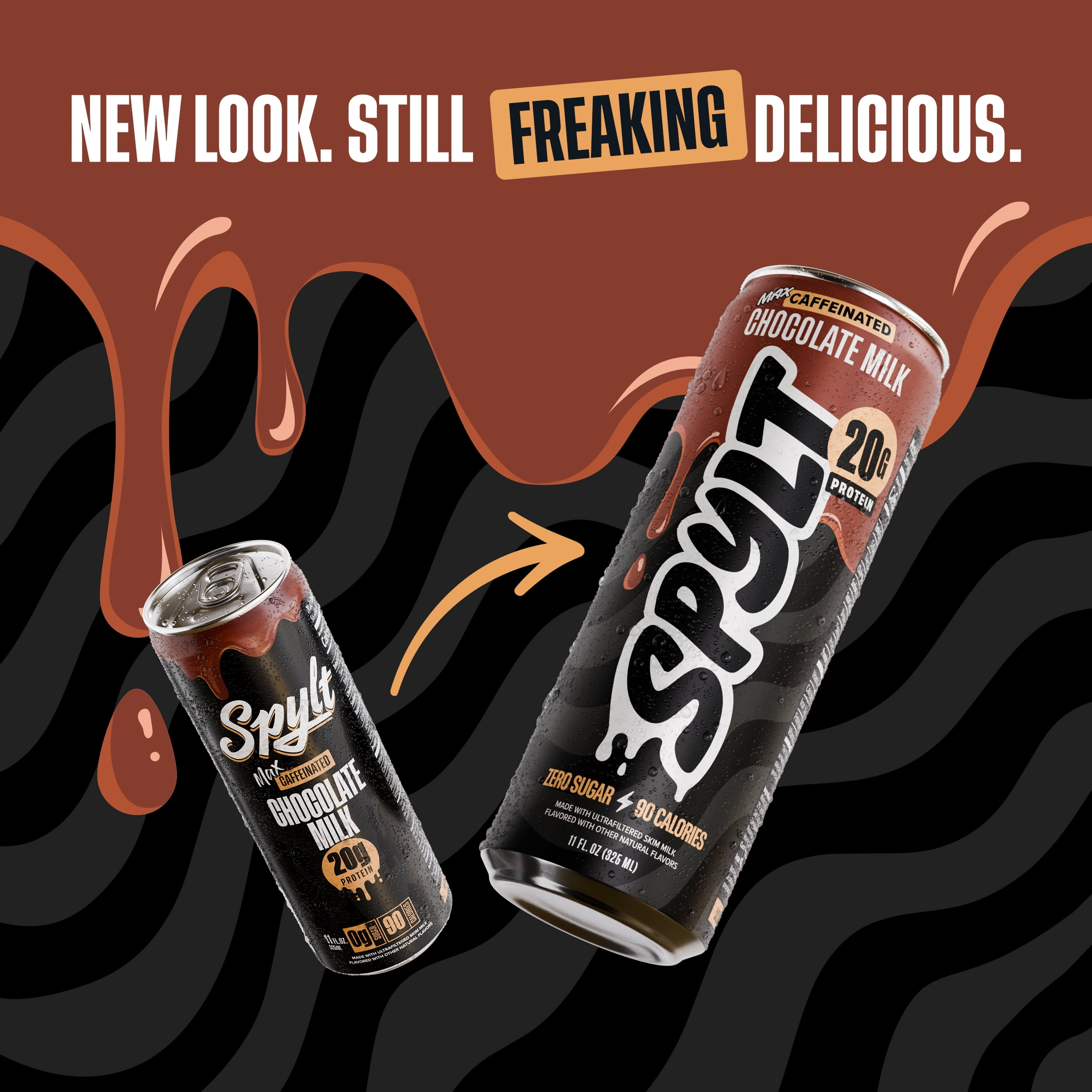 SPYLT High Protein Milk, MAX Chocolate, 20g Protein, 140mg Caffeine, Sugar Free, 11 fl oz, 12 Cans - PACKAGING MAY VARY