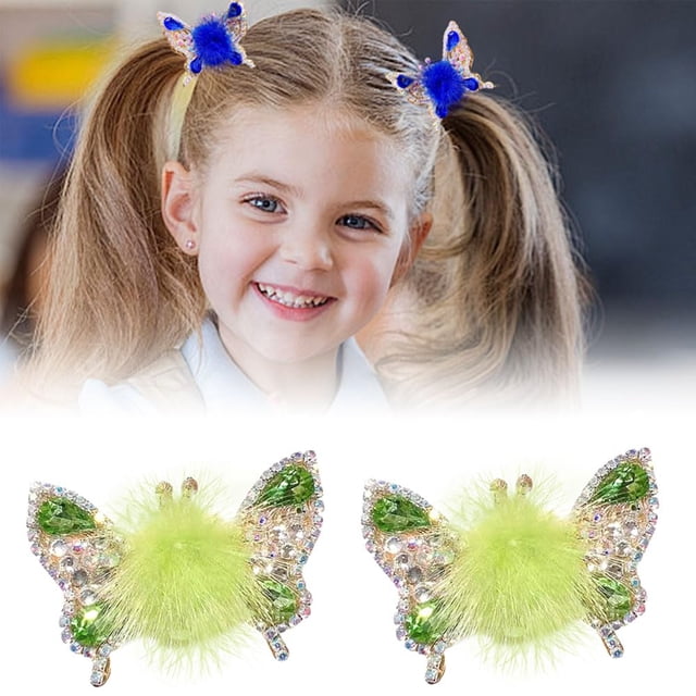Horquilla de mariposa voladora 2024, nuevas pinzas para el pelo coloridas y brillantes para niñas pequeñas, lazos para el pelo de mariposa con bolas de peluche para niñas, accesorios para el pelo de m