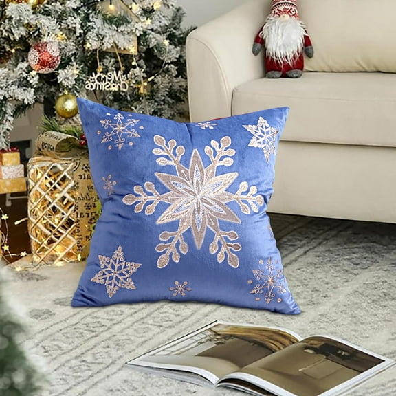 Usloyux Under $5 Christmas Decorative Throw Pillow Covers,17.71x17.71 Inch Soft Chenille Pillow Cases with Snowflake Embroidery,Farmhouse Couch for Home Decor Sofa Bedroom