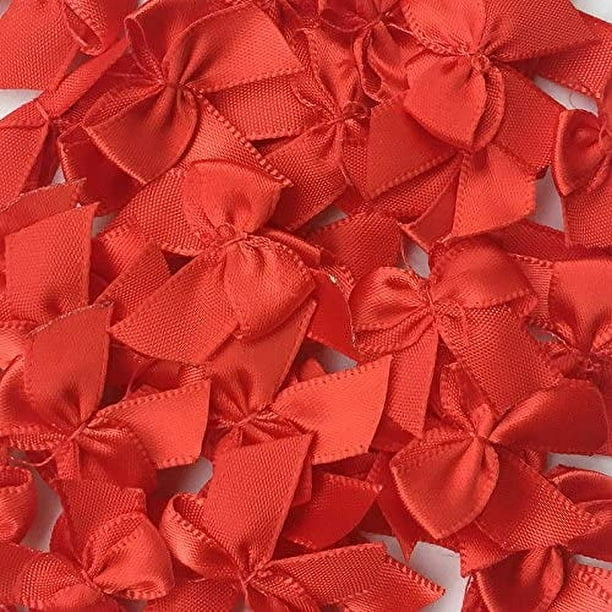 XmhyTop 200 piezas de mini lazos de cinta de satén con flores de 1" x 3/4" para apliques, manualidades de bricolaje, color rojo
