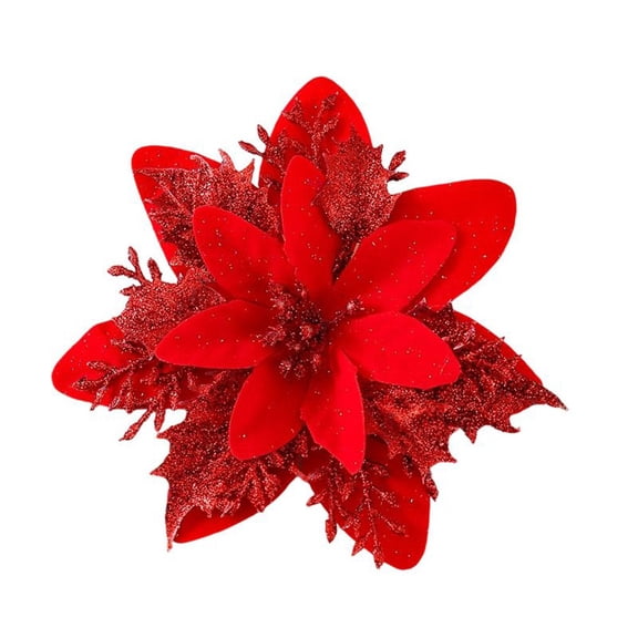HIKVEX Set of 12 Artificial Christmas Flowers with Metal Clips for Holiday Decor Red and Red 12Pcs