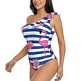 thumbnail image 2 of Haiem Pink Flamingo Women's One Piece Swimsuits Tummy Control One Shoulder Bathing Suits Ruffle Swimwear-Medium, 2 of 8