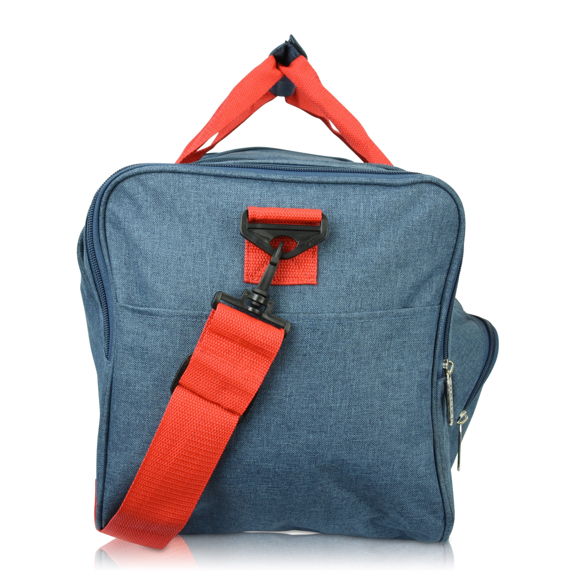 DALIX Unisex Large 25" Signature Travel Gym Duffel Bag with Premium Lining Navy Blue Red
