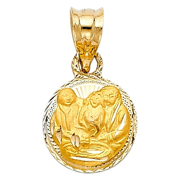 14k Tri Color Gold Diamond Cut Baptism Small Round Charm Pendant 10mm