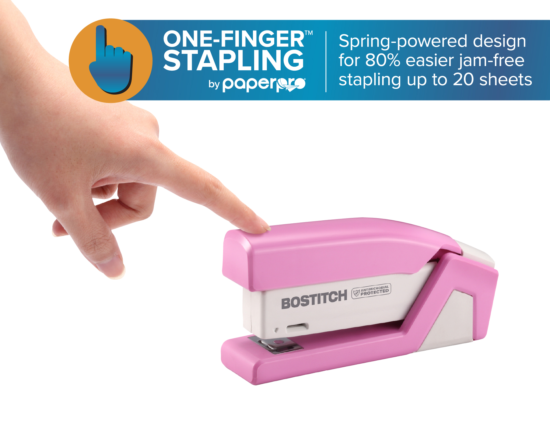 Bostitch InCourage Spring-Powered Compact Stapler, Pink photo 3