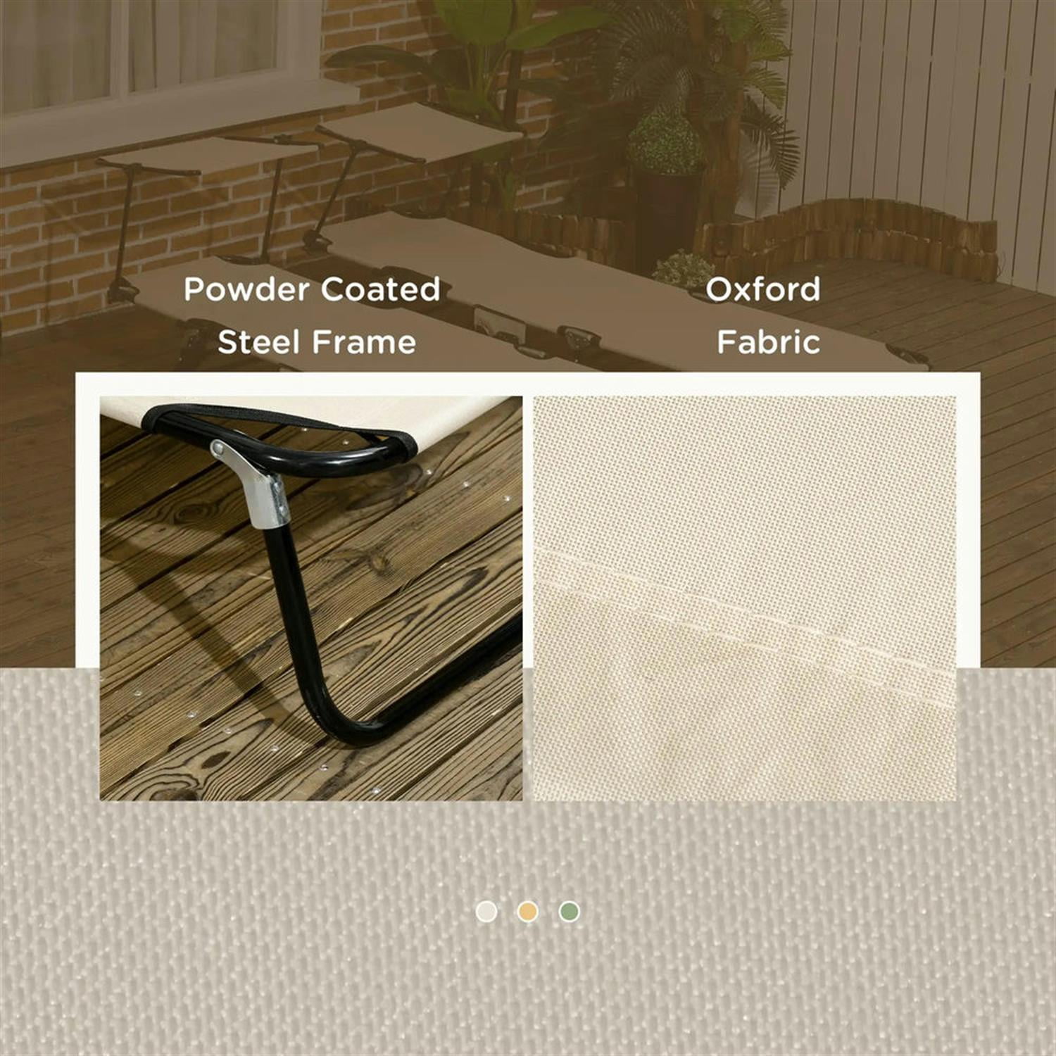 Demi Bonn Outdoor Folding Chaise Lounges Set of 2 with Canopy, Steel Frame, Side Pockets, Reclining Sun Chairs for Beach, Yard, Patio, Beige